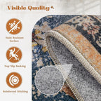 Area Rug 9x12 Washable Rug, Vintage Boho Medallion Rugs Non-Slip Soft Low Pile Large Distressed Rug Indoor Retro Carpet for Living Room Bedroom Dining Room Home Office (Tribal Medallion/Multi, 9'x12')