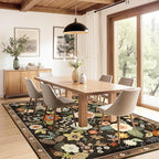 Floral 5x7 Area Rug Machine Washable Soft Print Boho Carpet Non Slip Doormat Low Pile Flower Area Rugs for Living Room Bedroom Nursery Kitchen Dining Room Indoor-Black/Yellow/Red