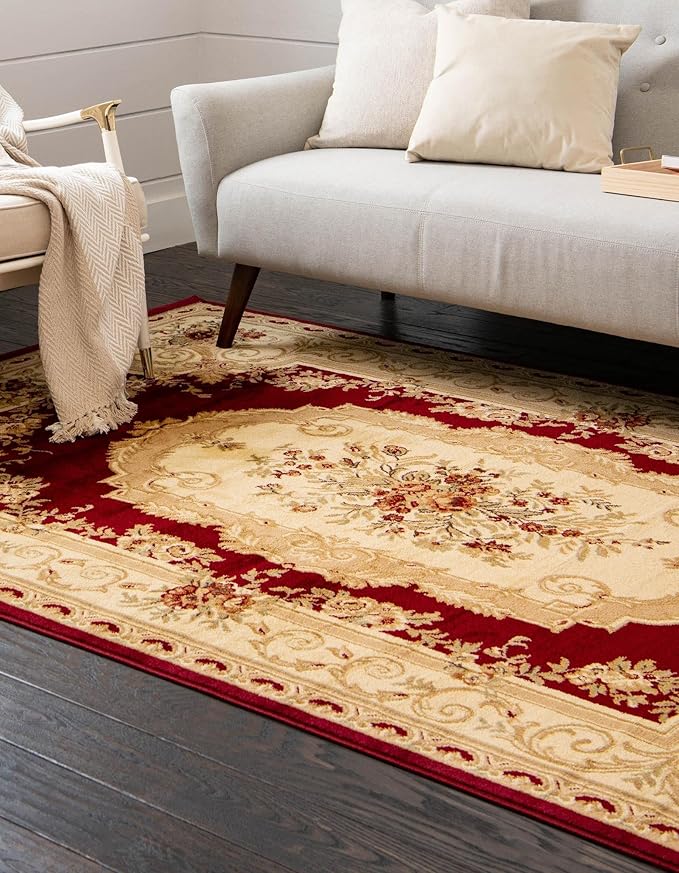 Rugs.com Chateau Collection Rug – 5' x 8' Red Medium Rug Perfect for Bedrooms, Dining Rooms, Living Rooms