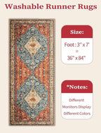 SERISSA Boho Kitchen Runner Rug, 3x7 Washable Non-Slip Runner Rug for Hallways Kitchen Rug, Ultra Soft Vintage Tribal Print Distressed Floor Carpet Runner for Bedroom Entryway Laundry Room