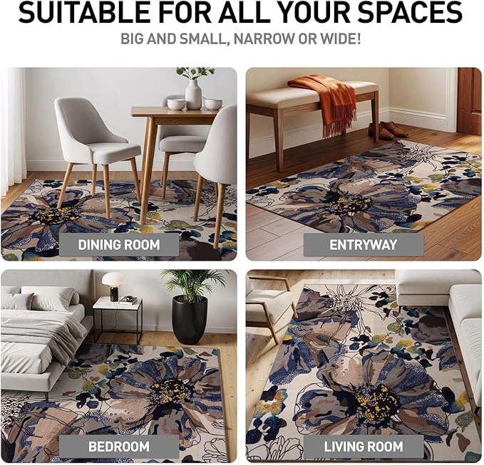 Rugshop Cream Bright Flowers Non Slip Non-Shedding Area Rug for Living Room, Dining Room and Large Spaces, 9' x 12'