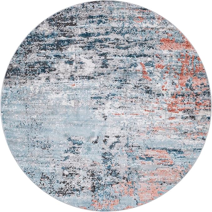 Rugs.com Leipzig Collection Round Rug – 7 Ft Round Multi Low-Pile Rug Perfect for Kitchens, Dining Rooms