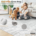 8x10 Area Rugs for Living Room, Washable Large Area Rug Neutral Modern Abstract Bedroom Rug Soft Non Slip Low Pile Stain Resistant Indoor Carpet for Nursery Kids Dining Room Office(Grey, 8'x10')