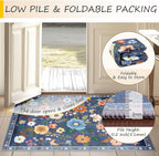 Floral 6x9 Area Rug Machine Washable Soft Print Boho Carpet Non Slip Doormat Low Pile Flower Area Rugs for Living Room Bedroom Nursery Kitchen Dining Room Indoor-Blue/Grey