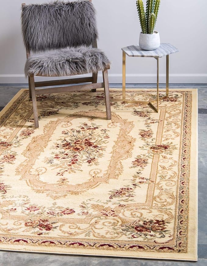 Unique Loom Versailles Collection Traditional Classic Floral Motif Area Rug (8' 0 x 10' 0 Rectangular, Ivory/ Tan)
