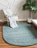 Unique Loom Solid Shag Collection Area Rug (7' 10" x 10' Oval, Light Slate Blue)