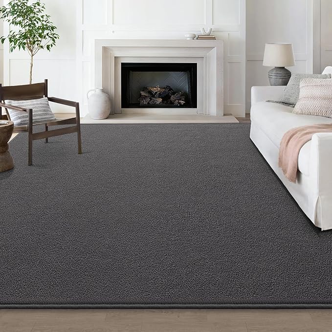 Modern Large Area Rug for Bedroom Living Room, 4x6 Feet Dark Grey Thickened Memory Foam Washable Rugs, Non-Slip Soft Minimalist Solid Indoor Carpets for Boys Girls Nursery Room Décor