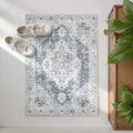 jinchan Kelda Area Rug 2x3 Entryway Rug Washable Doormat Vintage Retro Indoor Distressed Door Mat Accent Gray Floor Cover Lightweight Non Slip Low Pile Carpet for Bathroom Living Room Bedroom Grey