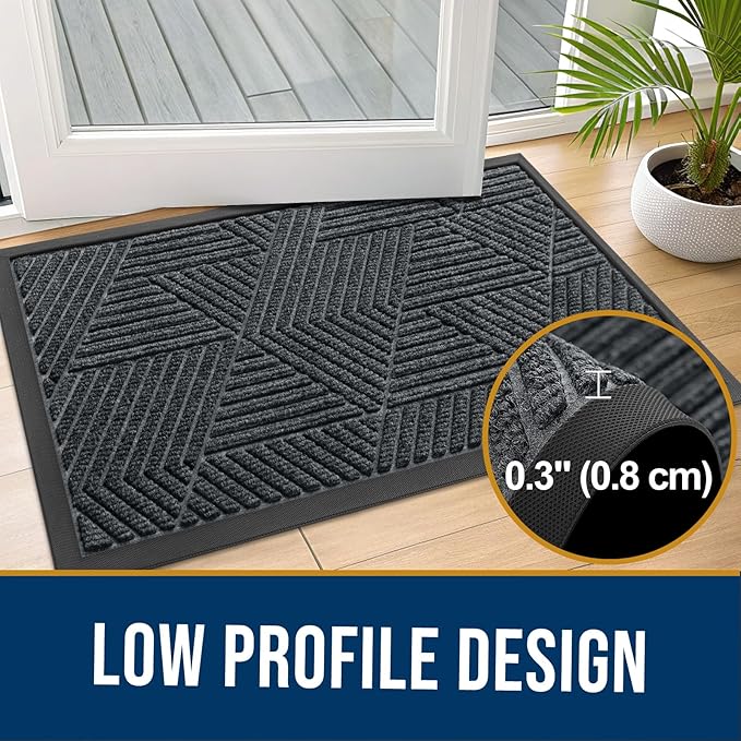 Kitinjoy Front Door Mat Outside Entrance, Sturdy Natural Dirt Trapper, Heavy Duty Rubber Doormat, Low Profile Non-Slip Backing, Easy Clean Floor Mat for Indoor Outdoor Entry, 47X23 Inch, Grey