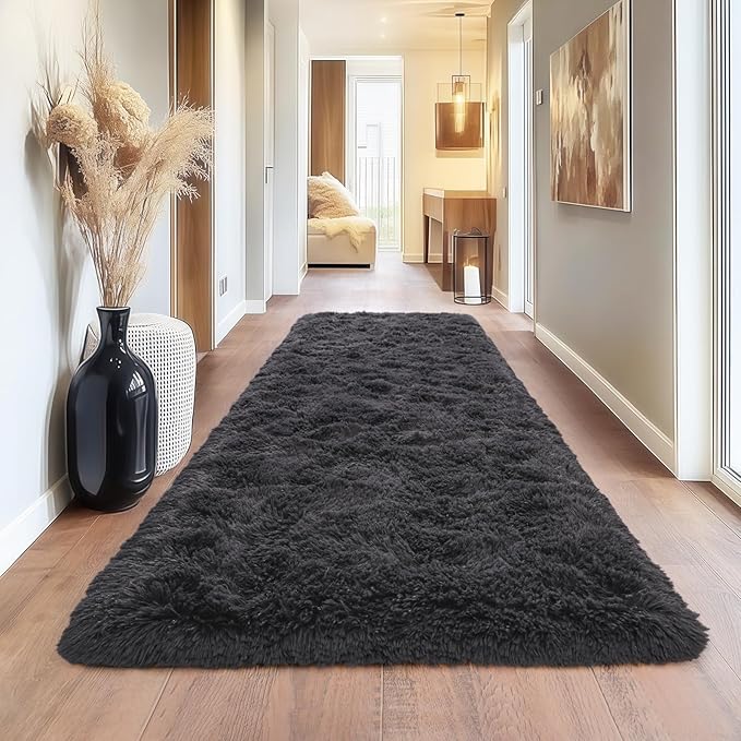 Fluffy Area Rugs for Living Room, Soft Shaggy Carpets for Living Room, Upgrade Anti-Slip Fuzzy Rugs for Kids' Room, Perfect Decor for Modern Home Charcoal 2x6 Feet