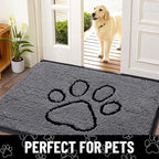 Smiry Dog Door Mat for Muddy Paws, Absorbent Dirt Trapper Non Slip Quick Dry Washable Chenille Mat for Mud Dogs, Entry Rug for Indoor and Outdoor (36x24 Inches, Dark Grey and Black)