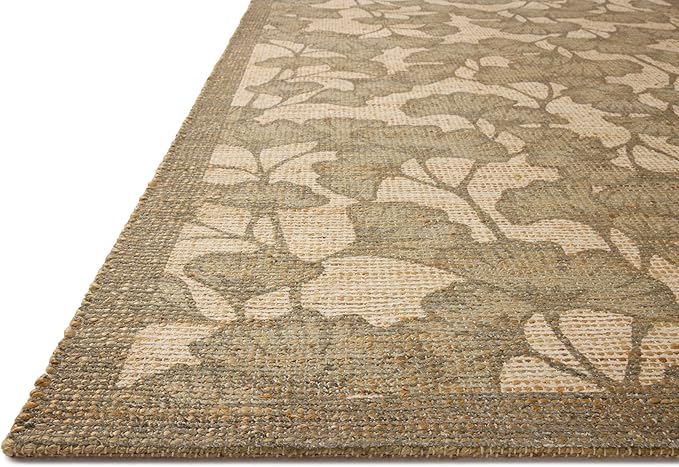 Loloi Chris Loves Julia Rue Collection RUE-02 Olive/Sage 2'-3" x 3'-9" Accent Rug Jute Neutral Floral Living Room Bedroom Rug