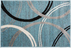 Rugshop Modern Wavy Circles Design Accent Rug, Carpet with Jute Backing for Entryway, Bathroom, or Kitchen, Blue, 2' x 3'