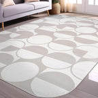 Beverly Rug Modern Geometric Area Rug 5x7 Low-High Pile Durable Soft Abstract Circular Indoor Rugs for Living Dining Room Office Stain Resistant Non Shedding Casual Indoor Carpet Beige White 5 x 7