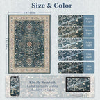 Distressed Vintage 5x7 Area Rugs for Living Room Bedroom Non Slip Washable, Medallion Pattern Printed Low Pile Farmhouse Carpet Rugs for Dining Room/Kitchen/Home Office, Deep Blue/Multi