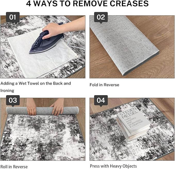Modern Abstract Runner Rug for Bedroom 2x7, Black Grey Washable Kitchen Runner, Non-Slip Soft Thin Faux Wool Mat for Entryway, Hallway, Laundry Room Indoor
