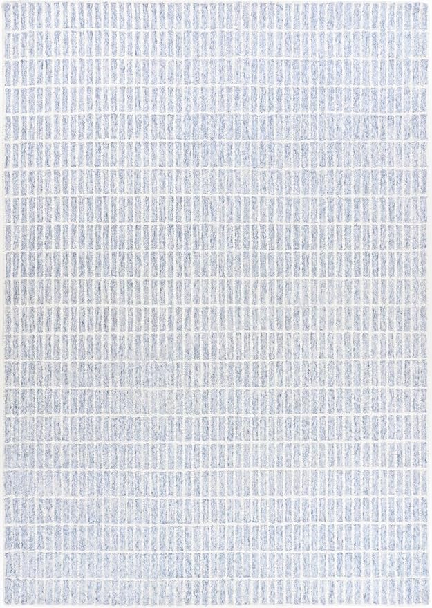 Hand-Tufted 100% Wool Area Rug – Unique Modern Geometric Grid Pattern, Soft Plush Textured Carpet for Living Room, Bedroom, Dining Room & Entryway (Blue, 5' x 8')