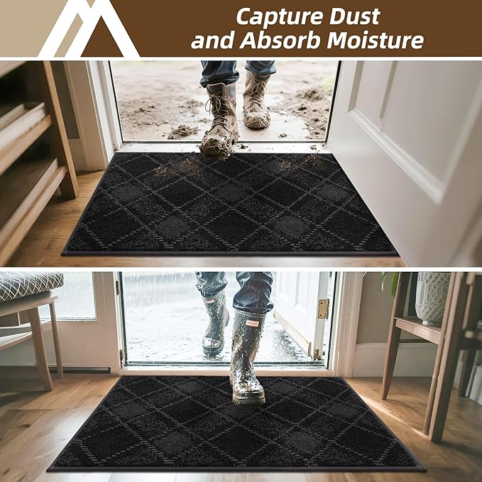 COSY HOMEER Plaid Door Mat 32" x 48",Dirt Trapper Entryway Rugs,Non-Slip Washable Farmhouse Doormat,Low Profile Welcome Mats for Paws Black