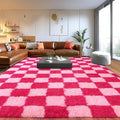 Area Rugs for Living Room, Soft Shaggy Carpets for Living Room, Fuzzy Rugs for Kids' Room, Perfect Decor for Modern Home Hot Pink Grid 9x12 Feet