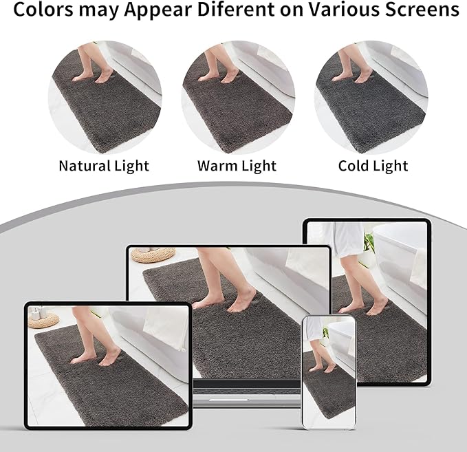 Small Bathroom Rugs 17x24 Non Slip Dark Grey Fluffy Bath Mat for Bathroom Floor Machine Washable Plush Luxury Bath Rug for Tub Soft Shaggy Absorbent Shower Mat