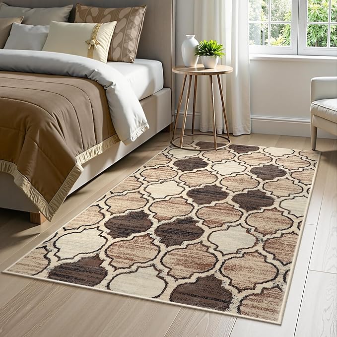 Lahome Moroccan Washable 3x5 Entry Way Rugs Indoor - Small Area Rug Aesthetic Non-Slip Throw Bedroom Rugs Thin Low-Plie Entryway Office Rug for Kitchen Bathroom Laundry Room, 3'x5'