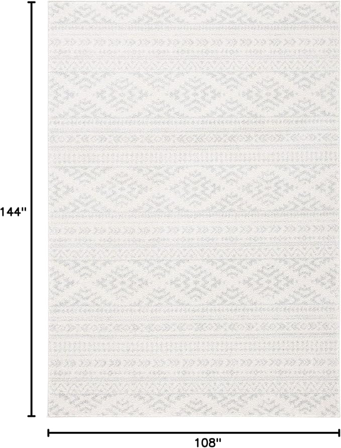 SAFAVIEH Area Rug 9x12 - Tulum Collection - Large - Ivory & Light Grey, Moroccan Boho Tribal Design, Non-Shedding & Easy to Clean, Ideal for Living Room, Bedroom, Dining Space (TUL272G)