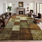 DweIke Large Modern Washable Area Rugs 8x10, Living Room Rug Non-Slip and Non-Shedding Large Rugs for Bedroom, Low Pile Indoor Rubber Backed Carpets for Dining Office Home Decor, Brown