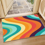 Retro Rugs for Living Room 70s -Abstract Wave Rug, 4x5 ft, Colorful Rainbow Area Rug, Groovy Geometric Washable Rugs for Living Room Bedroom, Mid Century Retro 70s Home Decor & Gifts