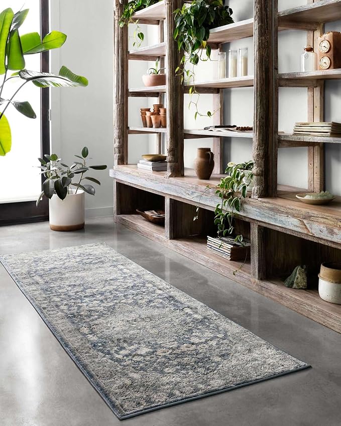 Loloi Teagan Collection TEA-01 Denim/Mist 2'-8" x 10'-6" Runner Rug, Large, Soft Neutral Rug, High-Traffic for Living Room, Bedroom, Home Office, Dining Area
