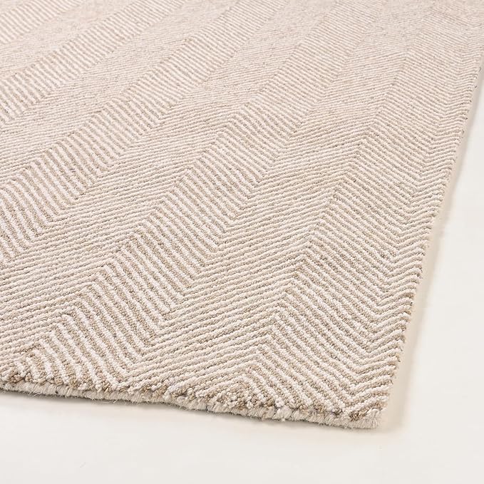 Modern Herringbone Chevron Collection Handcrafted Wool Area Rug - Durable, Zigzag Pattern, for High Traffic, Contemporary Design for Living Room, Bedroom, Dining Room Decor (Sand Beige, 2.6' x 8')