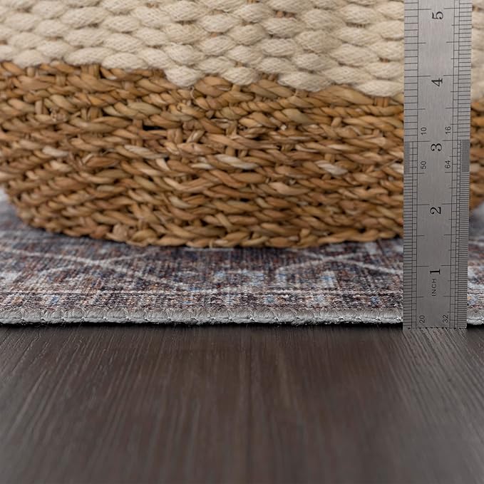 Bloom Rugs Washable 6' x 9' Rug - Slate Gray/Blue Traditional Area Rug for Living Room, Bedroom, Dining Room, and Kitchen - Exact Size: 6' x 9'
