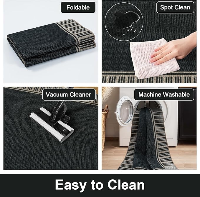 OJIA Easy Jute 3x5 Outdoor Rug Front Door Mats Washable Rugs for Entryway, Striped Border Black Rug Non-Slip Indoor Doormat Outdoor Porch Rug Farmhouse Area Rug for Outside Patio Living Room