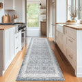jinchan Hallway Runner Rug 2x10 - Machine Washable Grey Vintage Floral Distressed Design Soft Non-Slip Low-Pile Ultra-Thin Runner Rug for Kitchen Laundry Room Bedroom Farmhouse (2‘x10', Grey)