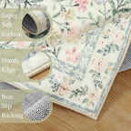 Morebes Floral Machine Washable Area Rugs 5x7, Vintage Boho Nursery Rug Girl Non-Slip, Flower Indoor Floor Throw Carpet for Living Room Bedroom Kitchen Playroom Home, White/Multi