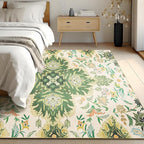Phantoscope Washable Round Area Rug 6ft Non-Slip, Vintage Boho Rugs for Living Room, Bedroom, Dining Room, Neutral Green Floral Medallion Pattern, Low-Pile Foldable Floor Carpet, Forest Green/Cream