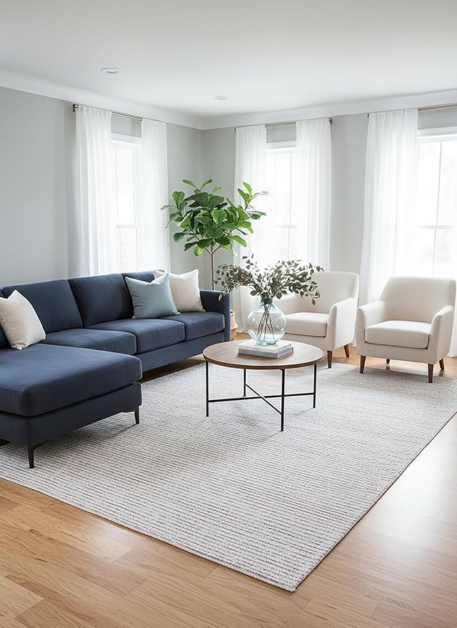 Hand-Tufted 100% Wool Pile Area Rug – Geometric Textured Grid Check Pattern – Thick and Durable Floor Carpet for Bedroom, Living Room, Kids Room, and Dining Area (Light Brown, 8' x 11')
