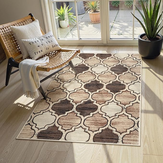 Lahome Moroccan Washable 3x5 Entry Way Rugs Indoor - Small Area Rug Aesthetic Non-Slip Throw Bedroom Rugs Thin Low-Plie Entryway Office Rug for Kitchen Bathroom Laundry Room, 3'x5'