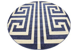 Unique Loom Athens Collection Classic Geometric Modern Border Design Area Rug (6' 0 x 6' 0 Round, Navy Blue/ Beige)