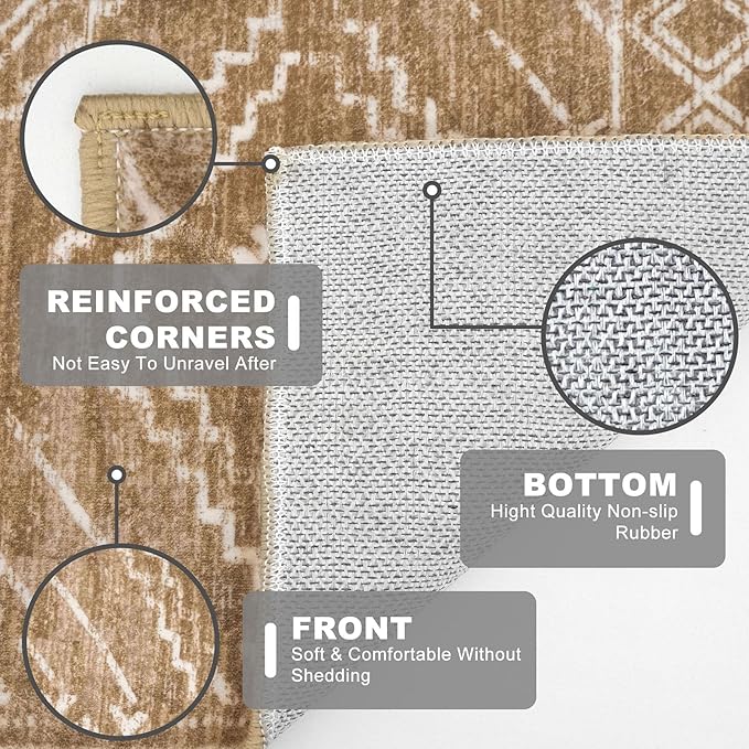 KILOCOCO Kitchen Runner 2x6 Washable Runner Rug, Boho Soft Runners for Hallways Non Slip Printed Distressed Laundry Room Rugs, Low-Pile Rugs for Entryway/Bedroom/Living Room, Yellow Brown Orange
