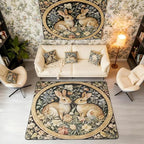 Rustic Rabbits Large Area Rug 5x7 Country Plant Leaves Floral Living Room Rug | Vintage Farmhouse Style Farm Animals Rugs for Bedroom, Cute Rabbit Botanical Carpet Indoor Floor Mat