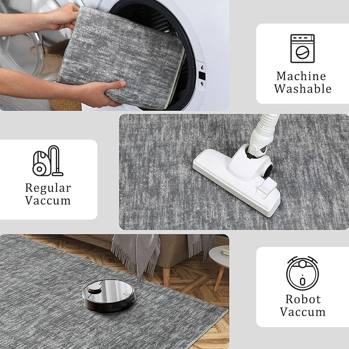 RUGSREAL Living Room Area Rug 10x13 Modern Solid Color Large Bedroom Rug with Rubber Backing Stain Resistant Low Pile Dining Room Throw Carpet Contemporary Washable Rug for Home Decor Office, Grey