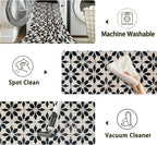 Black Beige Vintage Washable 3x5 Area Rugs for Living Room, Thin Low Pile Contemporary Carpet, Non-Slip Base Lightweight Rug