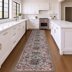KOZYFLY Area Rug 3x14 Ft Washable Boho Runner Rug for Entryway Hallway Indoor Printed Faux Wool Carpet for Kitchen Bedroom Hall, Brick Red/Orange/Green