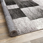 Rugshop Gray Modern Distressed Boxes Non-Shedding Runner Rug, Durable Low-Maintenance Design for Hallway, Corridor and Kitchen, 2' x 7'