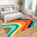 Retro Rugs for Living Room 70s - 8x10 Area Rugs, Abstract Wave Living Room Rug, Colorful Rainbow Rug for Bedroom, Groovy Geometric Washable Carpet, Mid Century Retro 70s Home Decor & Gifts