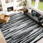 YIHOUSE 6×9 Ft Area Rugs for Living Room: Modern Abstract Black Grey and White Rug - Nonslip Washable Striped Rug for Bedroom Dining Room Office Playroom Nursery Home Decor