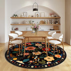 Floral 8ft Area Rug Machine Washable Soft Print Boho Carpet Non Slip Doormat Low Pile Flower Area Rugs for Living Room Bedroom Nursery Kitchen Dining Room Indoor-Black