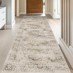 Washable Runner Rugs for Entryway 2x6 Non-Slip Low Pile Vintage Runners for Bedside Hallways Beige