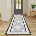 Boho Long Runners Carpet, 2x6ft, Modern Geometric Bohemian Print with Greek Key Grey Long Hallway Rug, Low-Profile Non Slip Rubber Backed Flat Rugs for Relax Room Entryways
