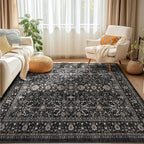 Area Rug Non Slip Machine Washable Ultra Soft Living Room/Bedroom/Kitchen/Outdoor/Classroom Black Grey, 4'×6'